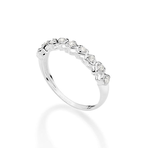Anillo fino con corazones en plata de ley 925 maciza y circonita cúbica.